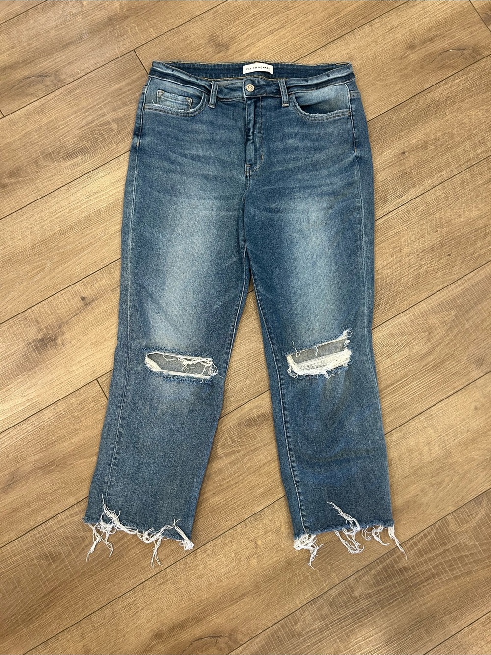 Flying Monkey High Rise Straight Leg Distressed Jeans Sz 31
